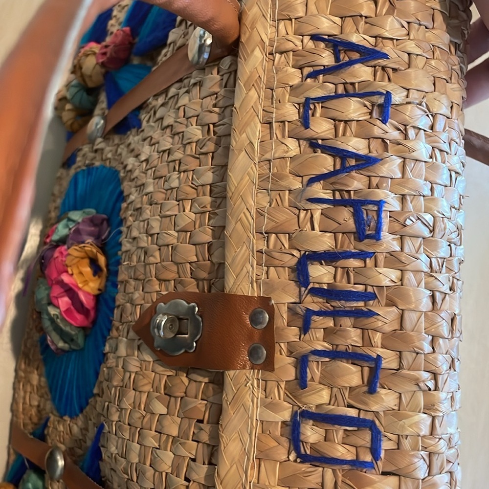 Large vintage embroidered souvenir 60’s 70’s straw bag - Picture 10 of 15